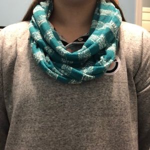 SO Turquoise and white striped infinity scarf